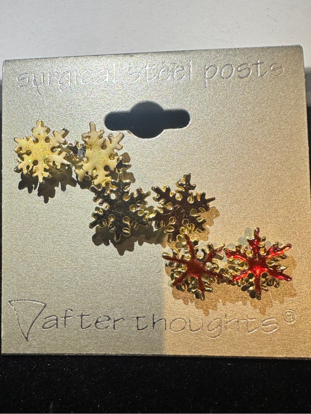 Gold and Red Snowflake Stud Earring Set Christmas